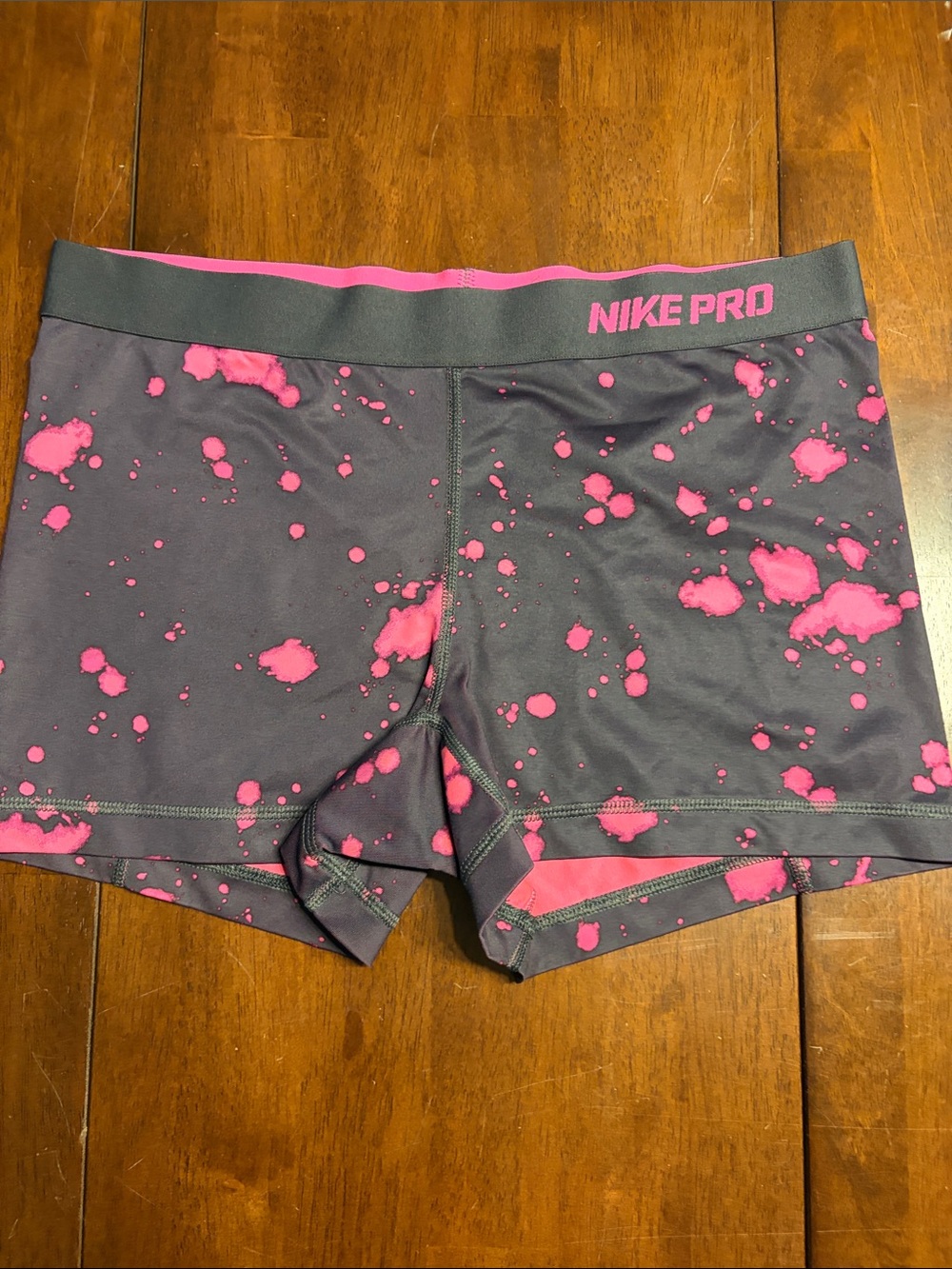 Nike Pro Black Shorts with Hot Pink Splatter